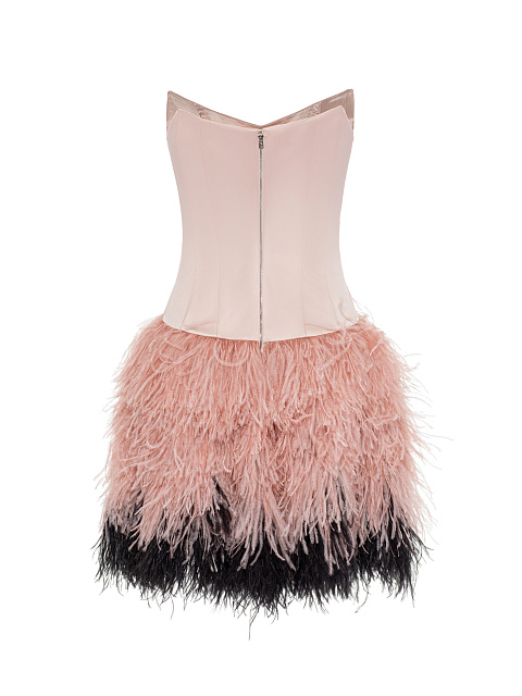 Розовое платье-мини из шелка с перьями, 3