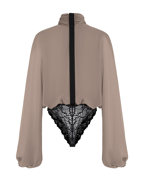 Коричневая блуза-боди с кружевом, 2