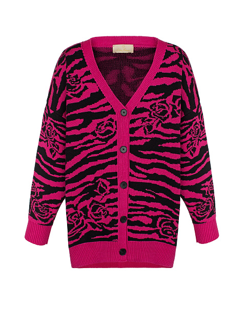 Розовый оверсайз кардиган с узором, 1