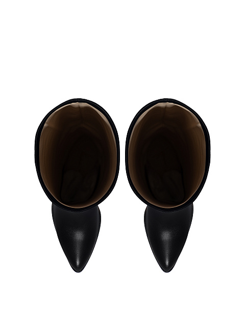 Черные высокие сапоги из кожи на каблуке, 4