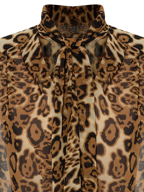 Коричневая блузка из шифона с леопардовым принтом, 3