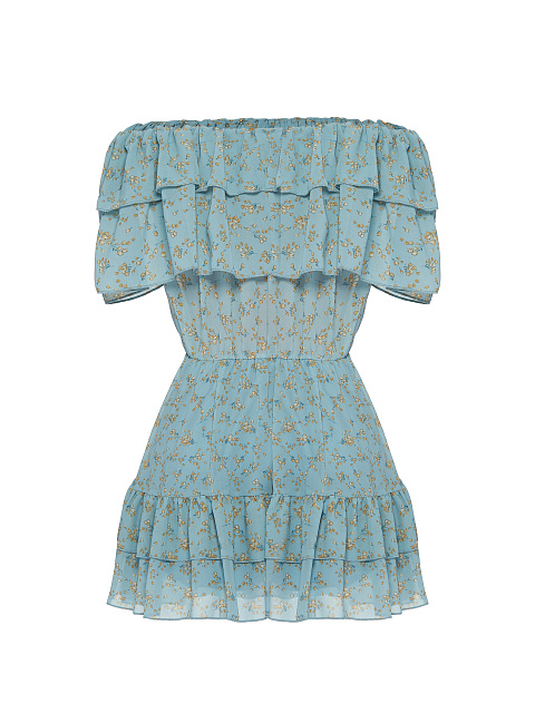 Голубое шифоновое платье-мини с открытыми плечами, 2 Голубое шифоновое платье-мини с открытыми плечами, 2