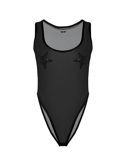 Черное боди из сетки с декором из страз, 1 Черное боди из сетки с декором из страз, 1