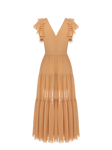 Бежевое платье-миди из шифона, 2