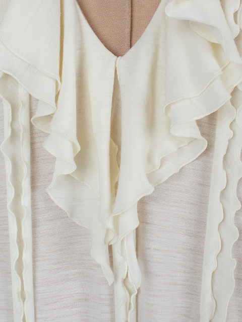 Белое шерстяное платье-миди с рюшами, 3