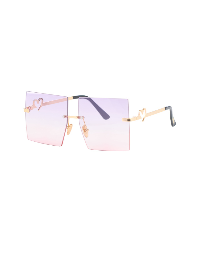 Солнцезащитные очки в золотистой оправе с квадратными фиолетово-розовыми линзами, 1