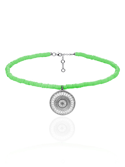 Колье-чокер из салатового каучука с кулоном из серебра, 1