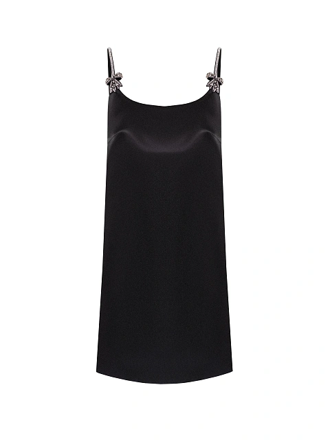 Черное платье-мини из атласа с бантами из страз, 1