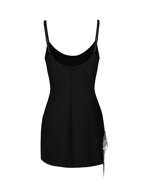 Черное платье-мини на бретелях с бахромой из страз, 3