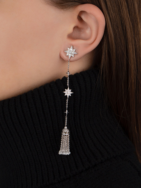 Серьги-кисти с каффом из белого золота и бриллиантов, 3 Серьги-кисти с каффом из белого золота и бриллиантов, 3