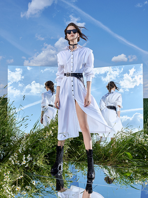 Белое хлопковое платье-рубашка, 3