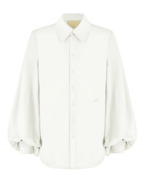 Белая хлопковая блузка с объемными рукавами, 1