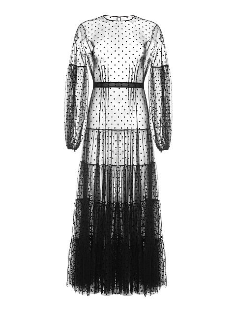 Платье-макси из черной сетки в горох, 1