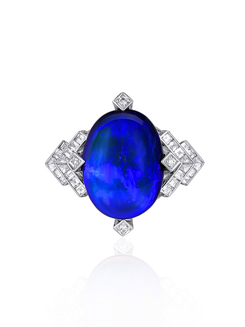 Кольцо из белого золота с овальным опалом и бриллиантами круглой огранки, 3