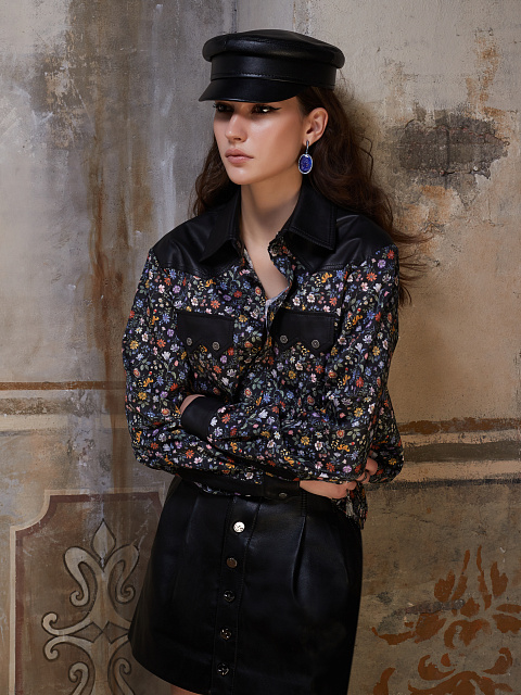 Черная рубашка с флористическим принтом, 3 Черная рубашка с флористическим принтом, 3