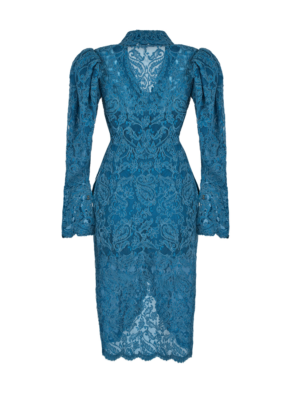 Платье с наложением фестончатого кружева, темно-синее