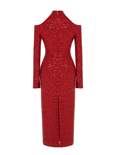 Красное платье-миди в пайетках с открытыми плечами, 2