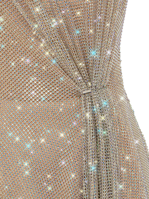 Бежевое платье-мини из сетки со стразами, 3