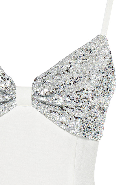 Белое трикотажное платье-мини с серебристыми пайетками, 3