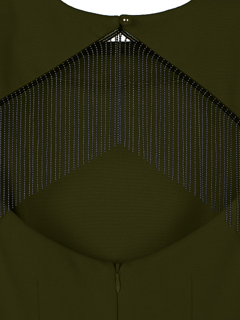 Темно-зеленое платье-мини с бахромой на спине, 3