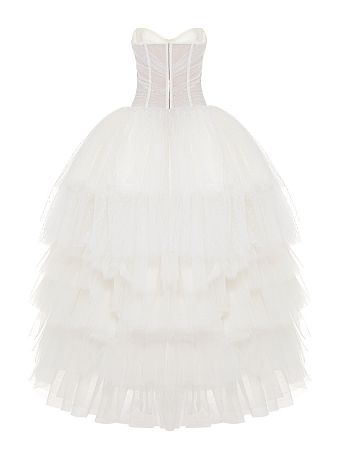 Белое корсетное платье из фатина и сетки в горошек, 2