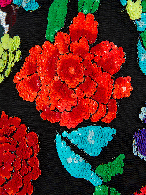 Черное платье-мини из сетки с пайетками и боа, 4