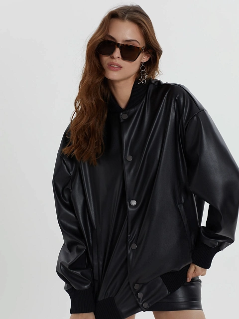 Черный бомбер Bad Girls Club из эко-кожи, 5 Черный бомбер Bad Girls Club из эко-кожи, 5