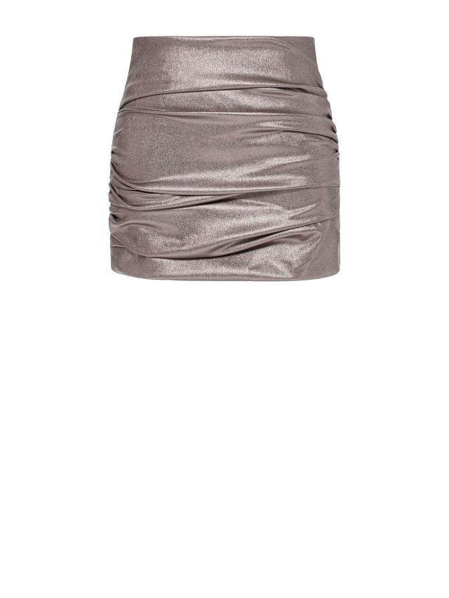 Пудровая мини-юбка из эко-кожи с драпировкой, 1