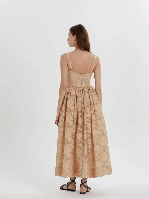 Бежевое платье-миди из органзы, 5 Бежевое платье-миди из органзы, 5