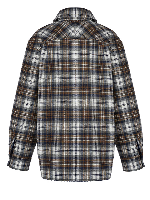 Мужская темно-коричневая рубашка в клетку с подкладкой из синего искусственного меха, 2