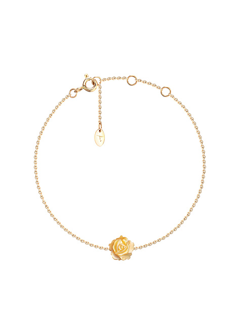 Браслет из желтого золота с розой из желтого резного перламутра, 1 Браслет из желтого золота с розой из желтого резного перламутра, 1