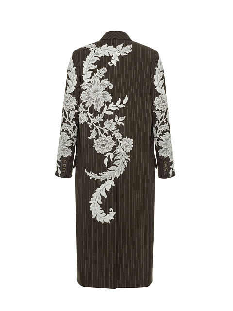 Зеленое пальто из шерсти в полоску с кружевом, 2