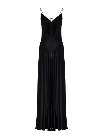 Черное платье-макси из шелка с открытой спиной, 2