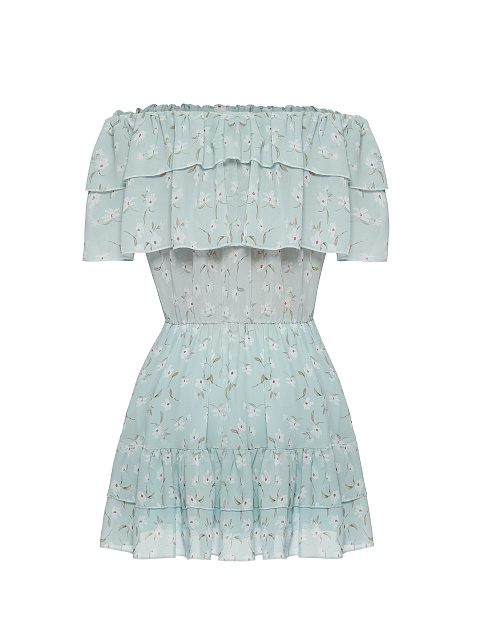 Светло-голубое шифоновое платье-мини с открытыми плечами, 2