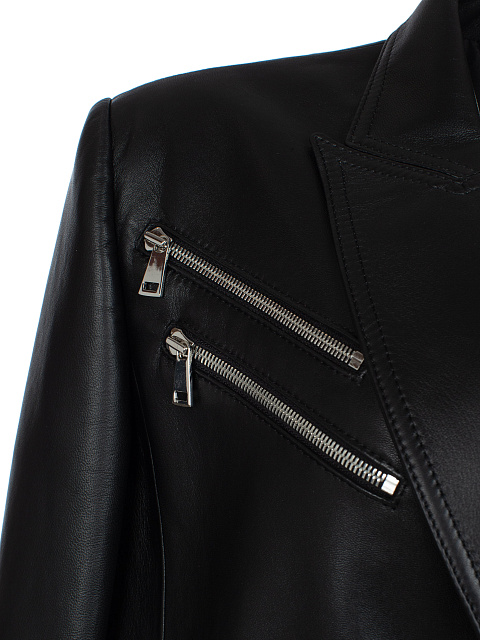 Черный однобортный жакет из натуральной кожи, 4 Черный однобортный жакет из натуральной кожи, 4