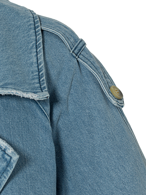 Двубортный тренч из денима голубого цвета, 4