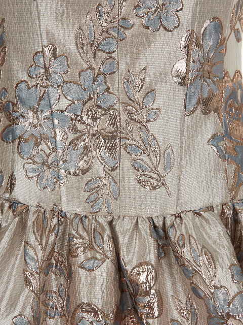 Бежевое платье-мини из парчи с цветами, 3