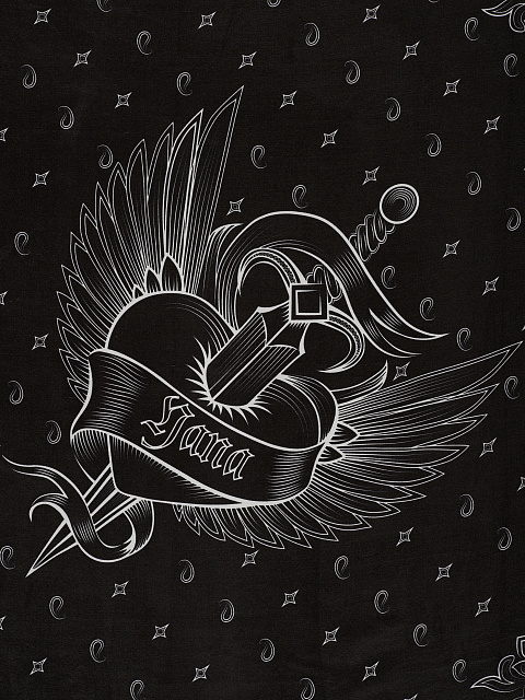 Черный шелковый платок с принтом, 2