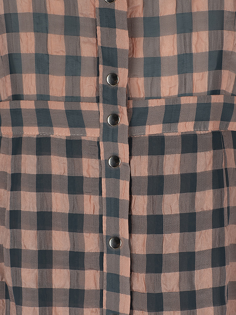 Шифоновое персиковое платье-миди в зеленую клетку, 3