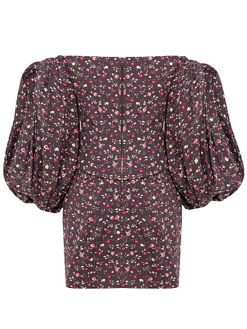 Коричневый комплект с цветочным принтом из топа и юбки-мини, 2