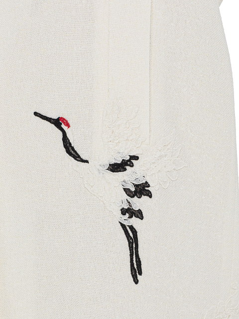 Молочное однобортное пальто с вышивкой, 6