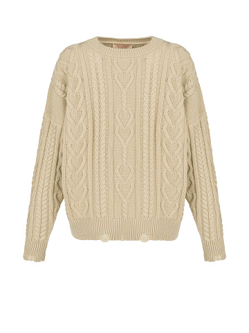 Светло-бежевый хлопковый свитер с косами, 1
