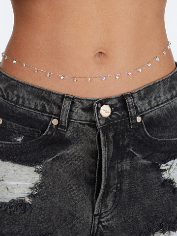 Нательная цепь с подвесками из прозрачных фианитов в огранке "Звезда”, 2