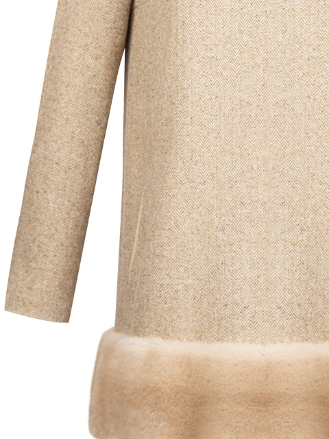 Коричневое шерстяное платье-мини с норковым мехом, 3