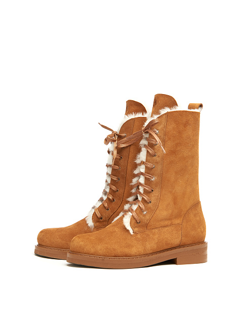 Коричневые замшевые ботинки с овчиной, 1