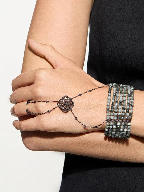 Слейв-браслет из черненого золота с бриллиантами и бусинами «кошачий глаз», 3 Слейв-браслет из черненого золота с бриллиантами и бусинами «кошачий глаз», 3