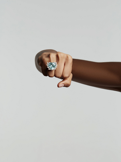 Кольцо из белого золота с турмалином Параиба в огранке «сердце» и бриллиантами, 6