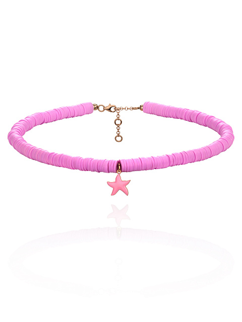 Колье-чокер из розового серебра, розового каучука и кулона в виде звезды из эмали, 1