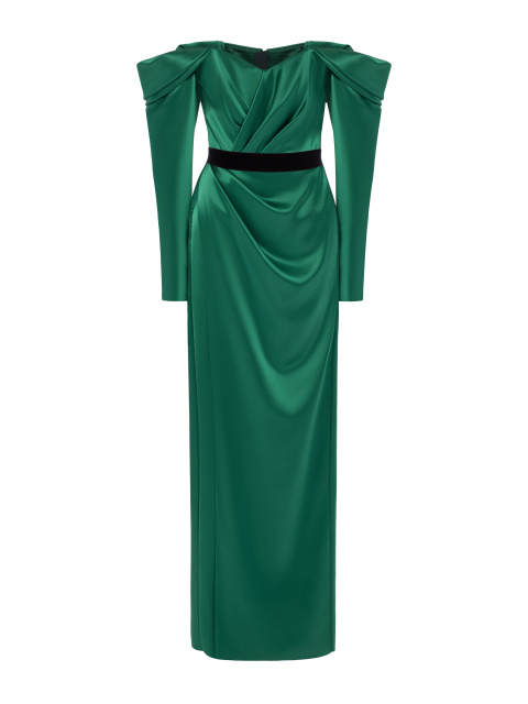 Зеленое платье-макси из шелка, 1