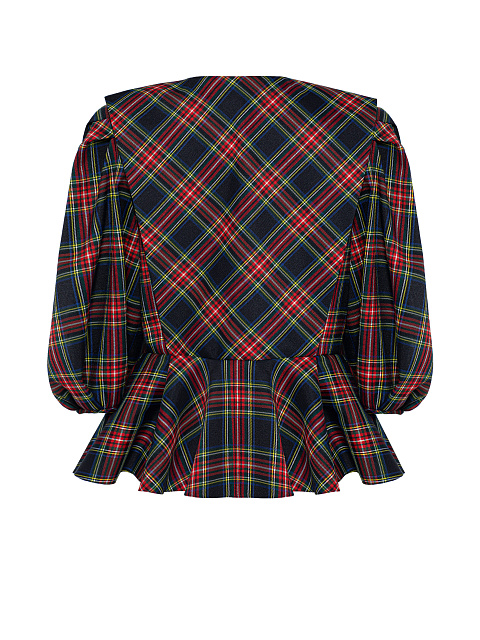 Укороченный жакет в красно-синюю клетку с объемными рукавами, 2